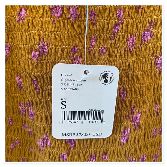 Free People Marigold Square Neck Smocked Top Shirt NWT - Picture 7 of 7